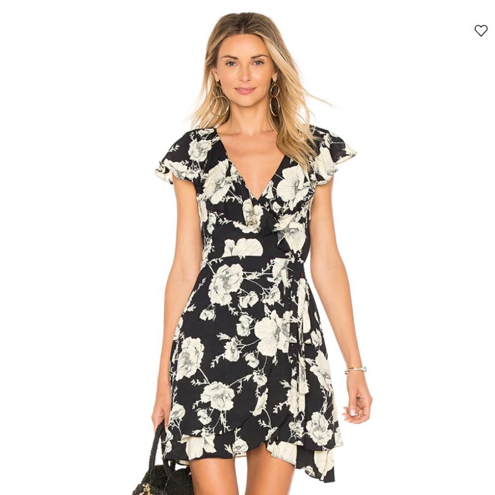 Free People Boho Floral French Quarter Wrap Flirty Ruffle Mini Dress